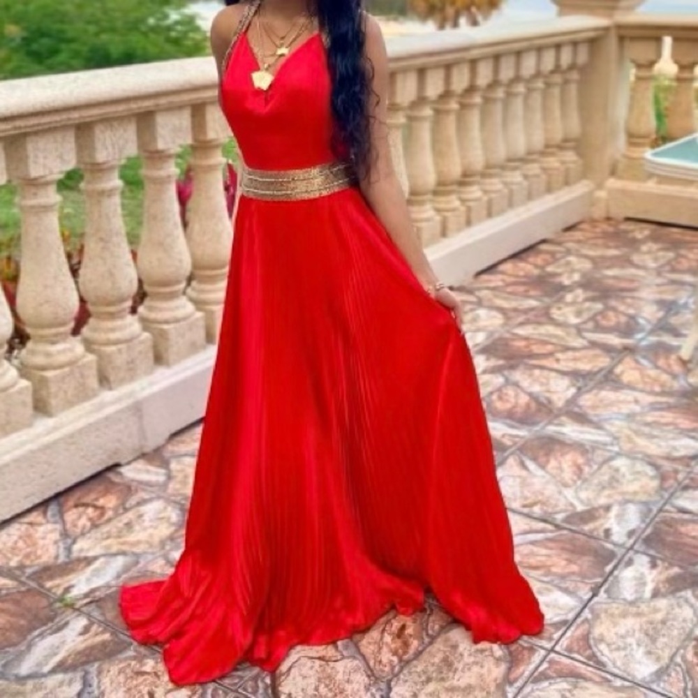Red Halter Jiovane Prom Dress